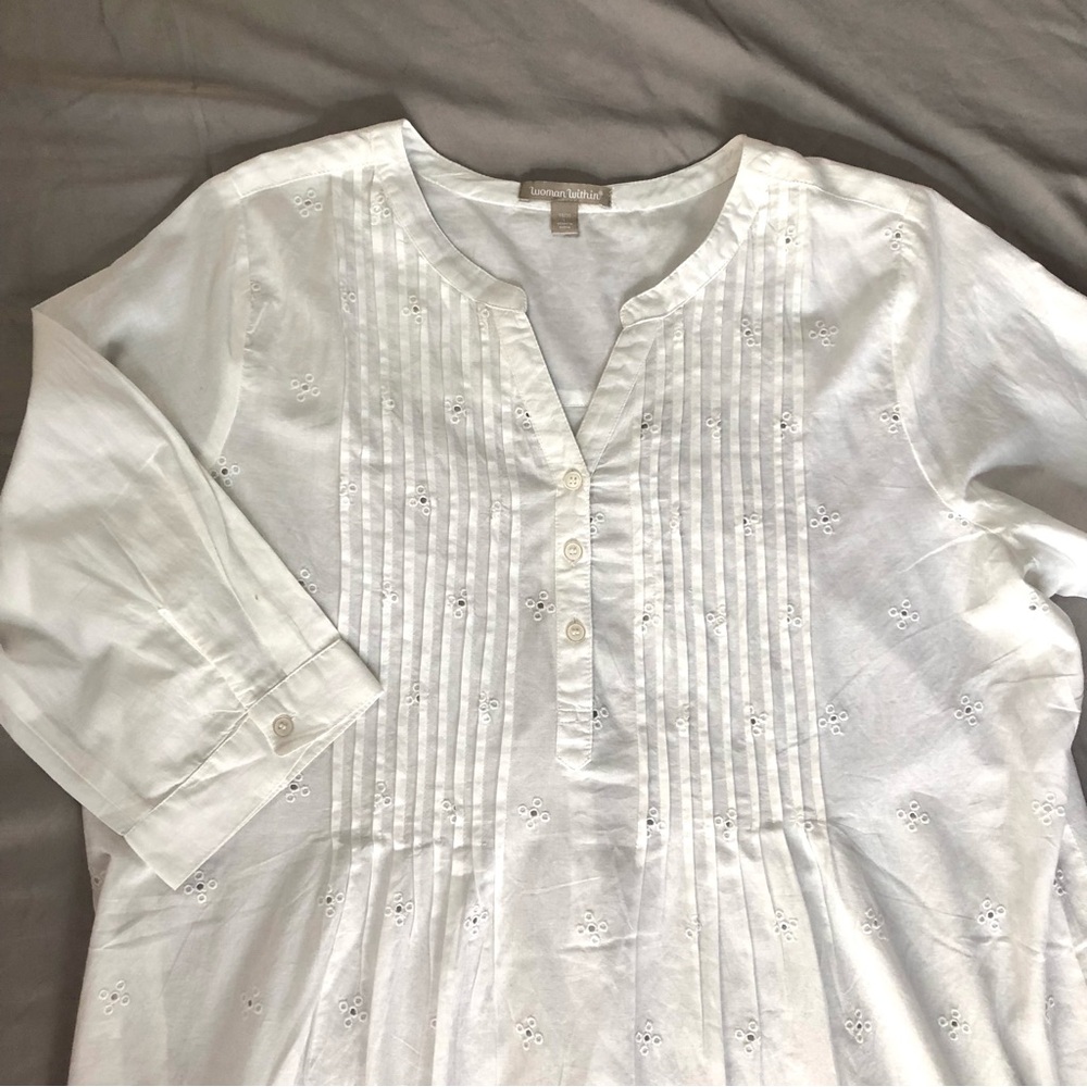 Woman Within White Eyelet Pintuck Tunic Women’s Plus size Large 18-20 Bohemian - Picture 2 of 9